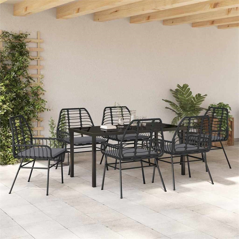 Afuera Living 7 Piece Poly Rattan Garden Dining Set in Black