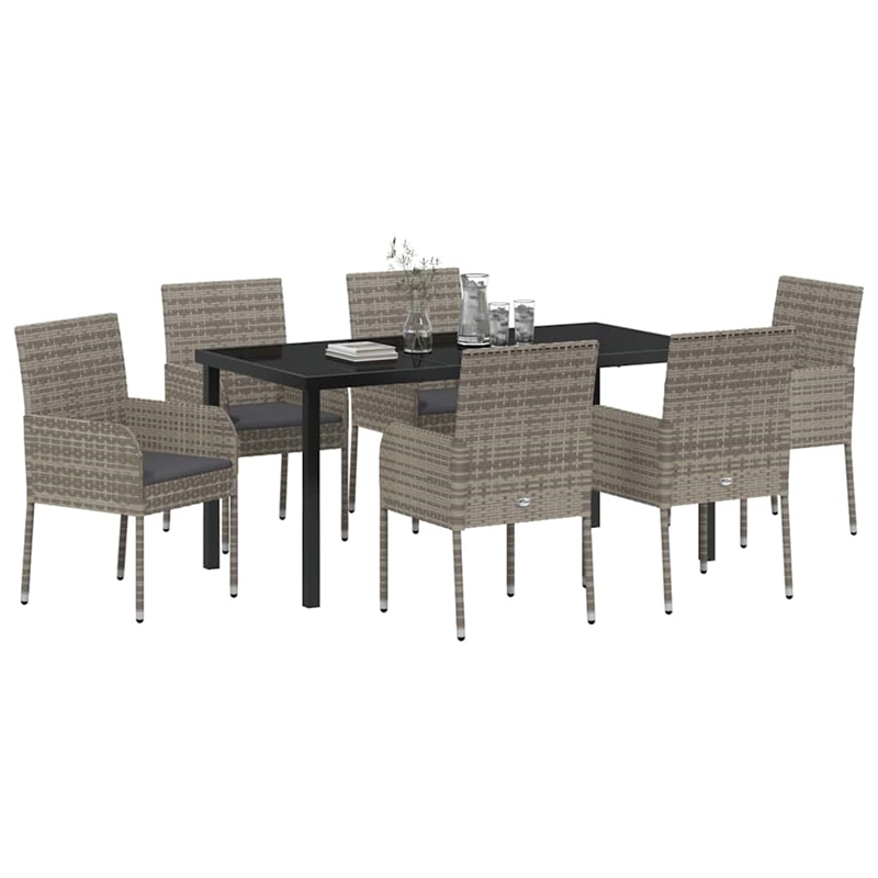 Afuera Living 7 Piece Poly Rattan Garden Dining Set with Cushions in Gray