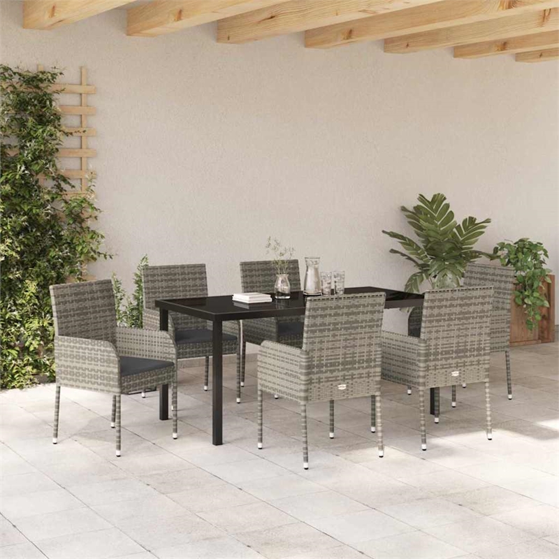 Afuera Living 7 Piece Poly Rattan Garden Dining Set with Cushions in Gray