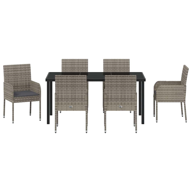 Afuera Living 7 Piece Poly Rattan Garden Dining Set with Cushions in Gray