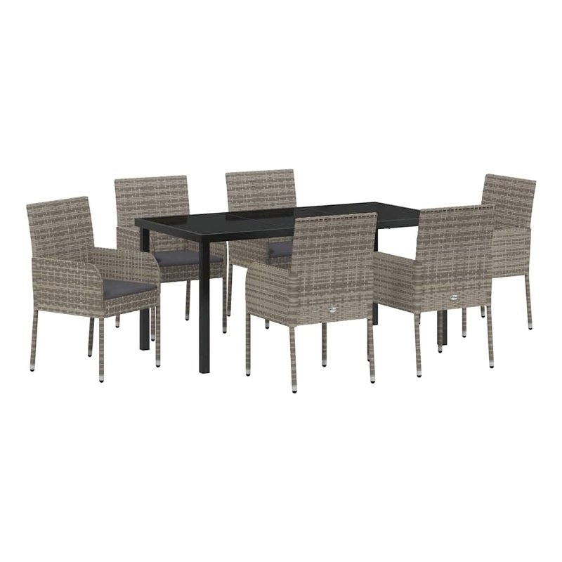 Afuera Living 7 Piece Poly Rattan Garden Dining Set with Cushions in Gray