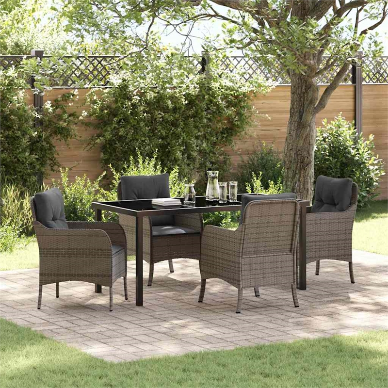 Afuera Living 5 Piece Poly Rattan Garden Dining Set with Cushions in Gray