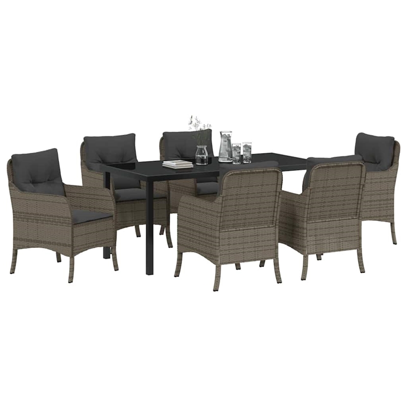 Afuera Living 7 Piece Poly Rattan Garden Dining Set with Cushions in Gray