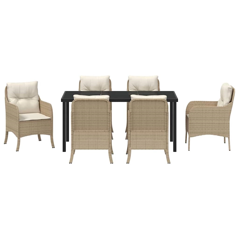 Afuera Living 7 Piece Poly Rattan Garden Dining Set with Cushions in Beige