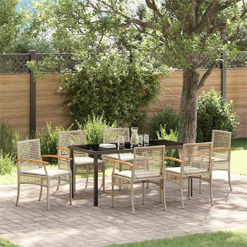Afuera Living Contemporary 7 Piece Rattan Garden Dining Set in Beige