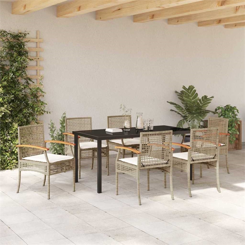 Afuera Living Contemporary 7 Piece Rattan Garden Dining Set in Beige