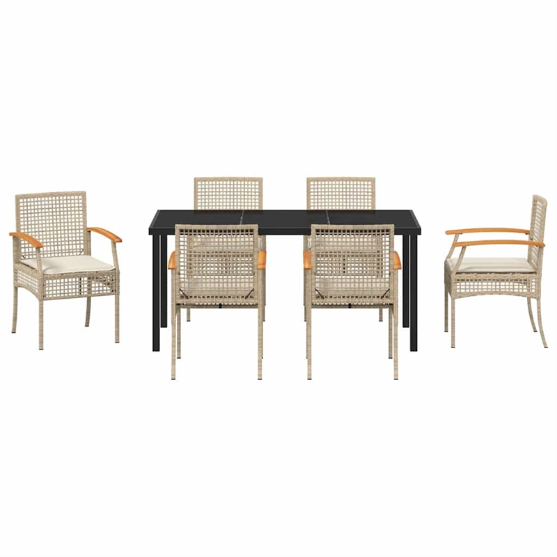 Afuera Living Contemporary 7 Piece Rattan Garden Dining Set in Beige