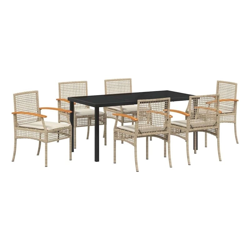 Afuera Living Contemporary 7 Piece Rattan Garden Dining Set in Beige