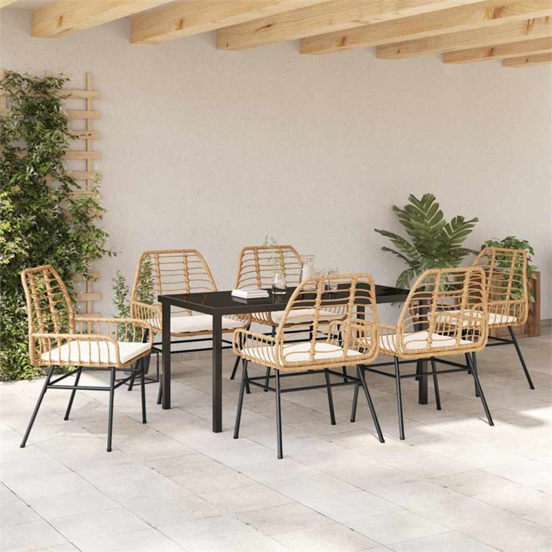 Afuera Living 7 Piece Poly Rattan Garden Dining Set in Brown