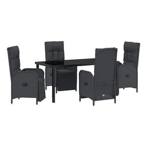 Afuera Living 5 Piece Poly Rattan Garden Dining Set with Cushions in Black
