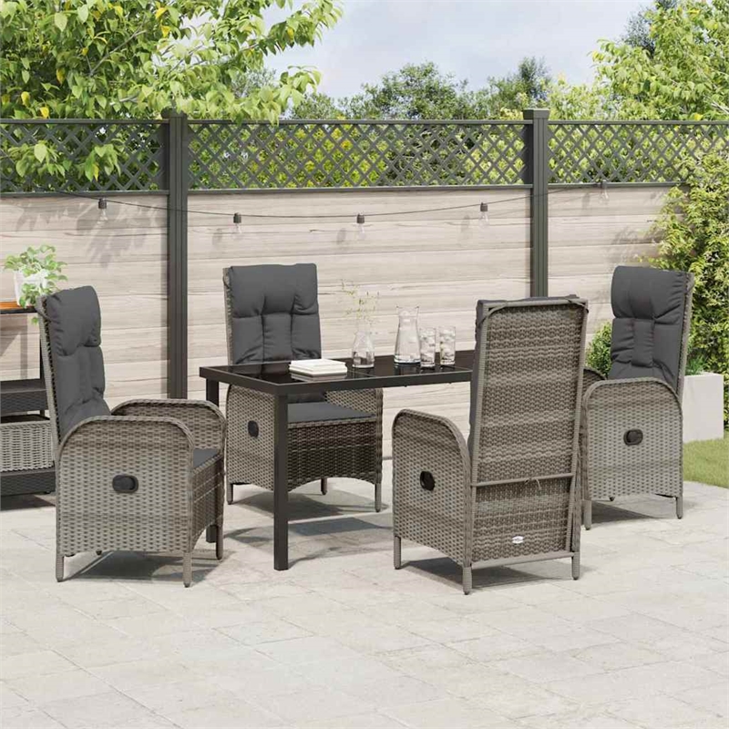 Afuera Living 5 Piece Poly Rattan Garden Dining Set with Cushions in Gray