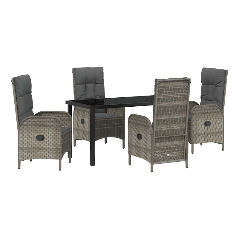 Afuera Living 5 Piece Poly Rattan Garden Dining Set with Cushions in Gray