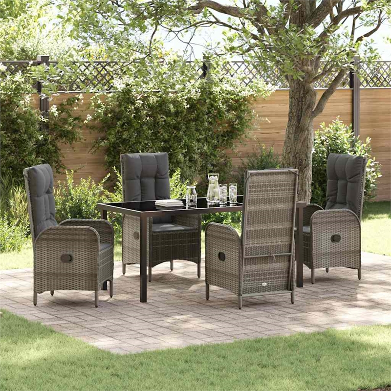 Afuera Living 5 Piece Poly Rattan Garden Dining Set with Cushions in Gray