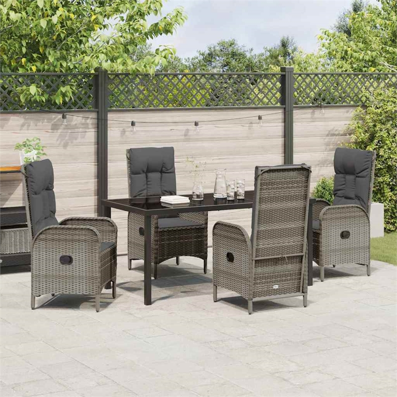 Afuera Living 5 Piece Poly Rattan Garden Dining Set with Cushions in Gray