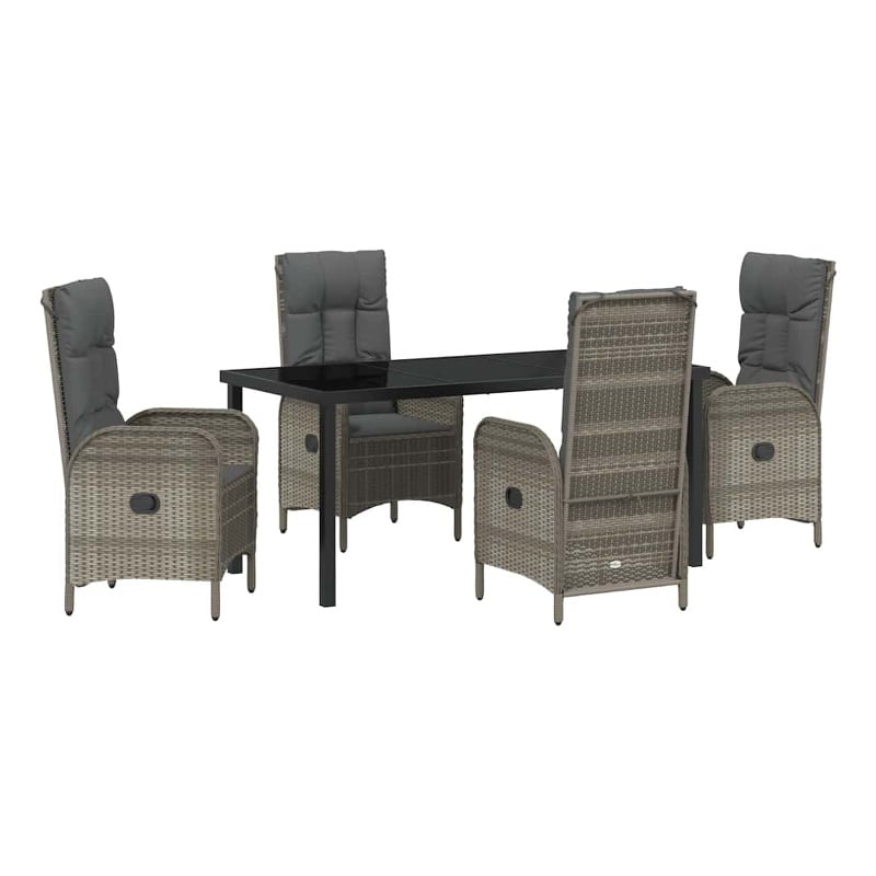 Afuera Living 5 Piece Poly Rattan Garden Dining Set with Cushions in Gray