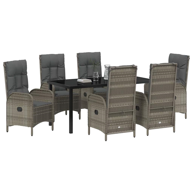 Afuera Living 7 Piece Poly Rattan Garden Dining Set with Cushions in Gray