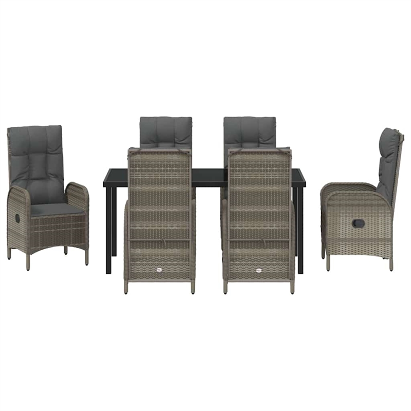 Afuera Living 7 Piece Poly Rattan Garden Dining Set with Cushions in Gray