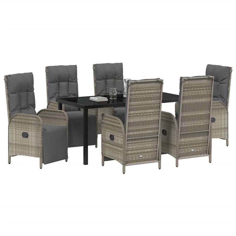 Afuera Living 7 Piece Poly Rattan Garden Dining Set with Cushions in Gray