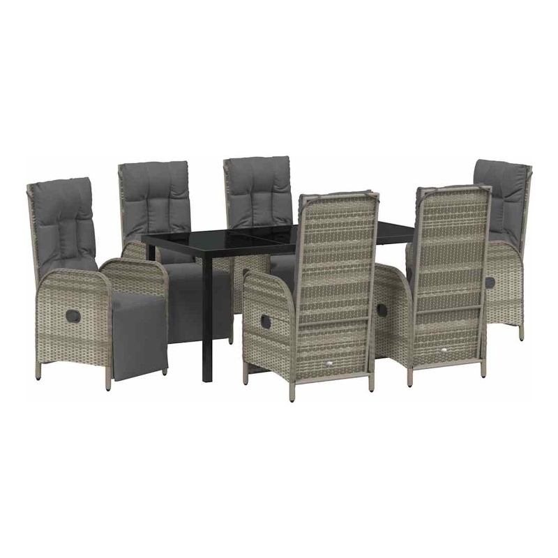 Afuera Living 7 Piece Poly Rattan Garden Dining Set with Cushions in Gray