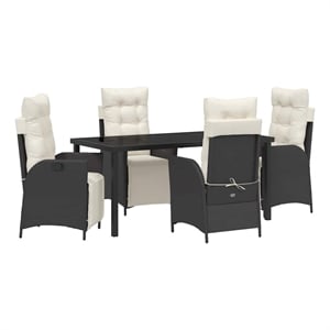 Afuera Living 5 Piece Poly Rattan Garden Dining Set with Cushions in Black
