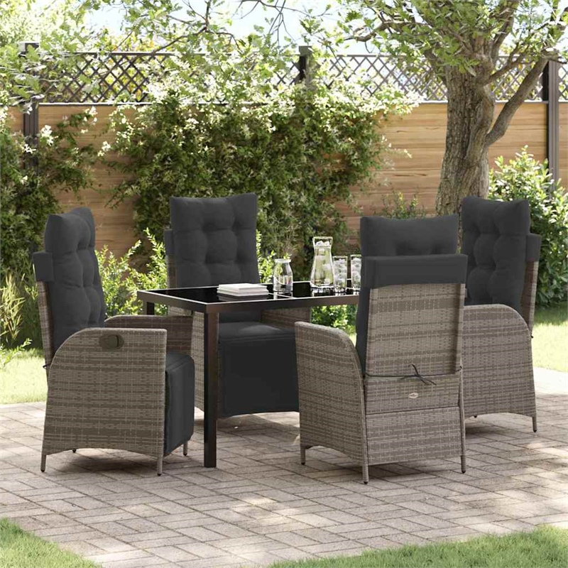 Afuera Living 5 Piece Poly Rattan Garden Dining Set with Cushions in Gray
