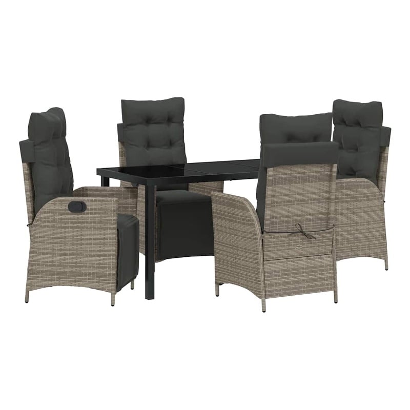 Afuera Living 5 Piece Poly Rattan Garden Dining Set with Cushions in Gray