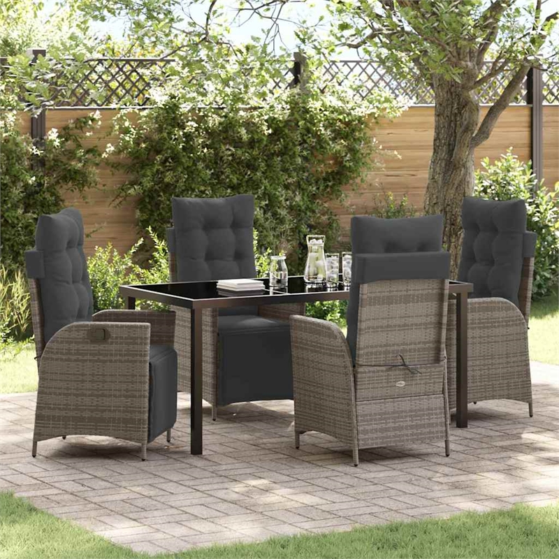 Afuera Living 5 Piece Poly Rattan Garden Dining Set with Cushions in Gray