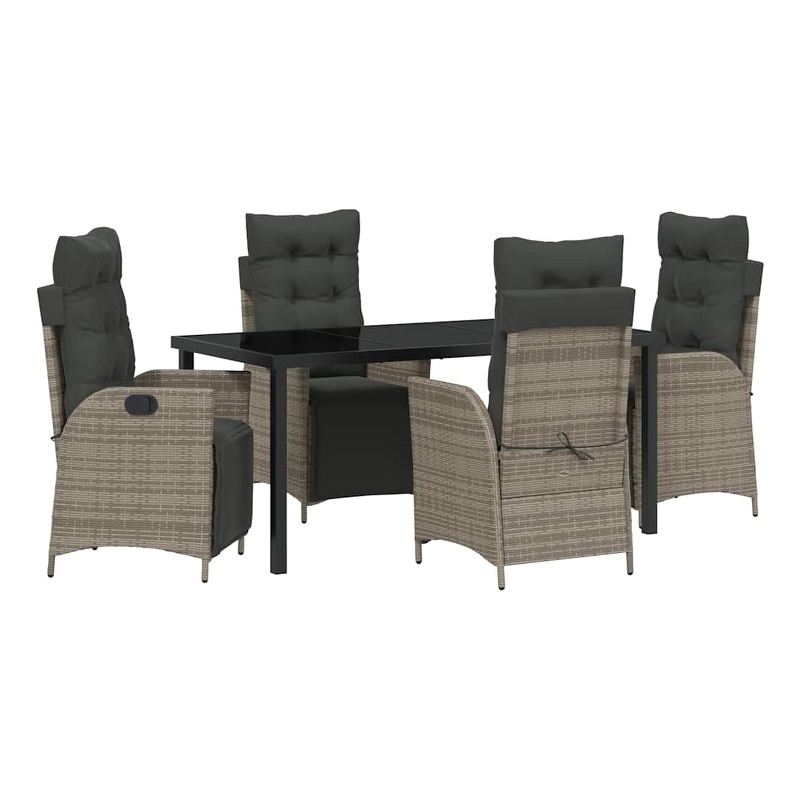 Afuera Living 5 Piece Poly Rattan Garden Dining Set with Cushions in Gray