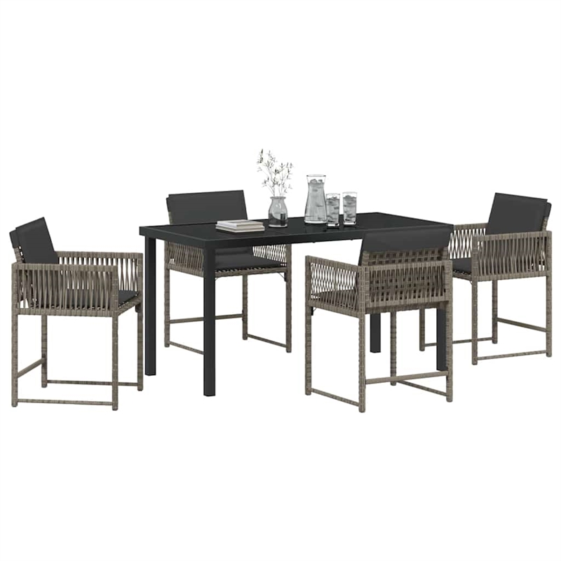 Afuera Living Contemporary 5 Piece Poly Rattan Garden Dining Set in Gray