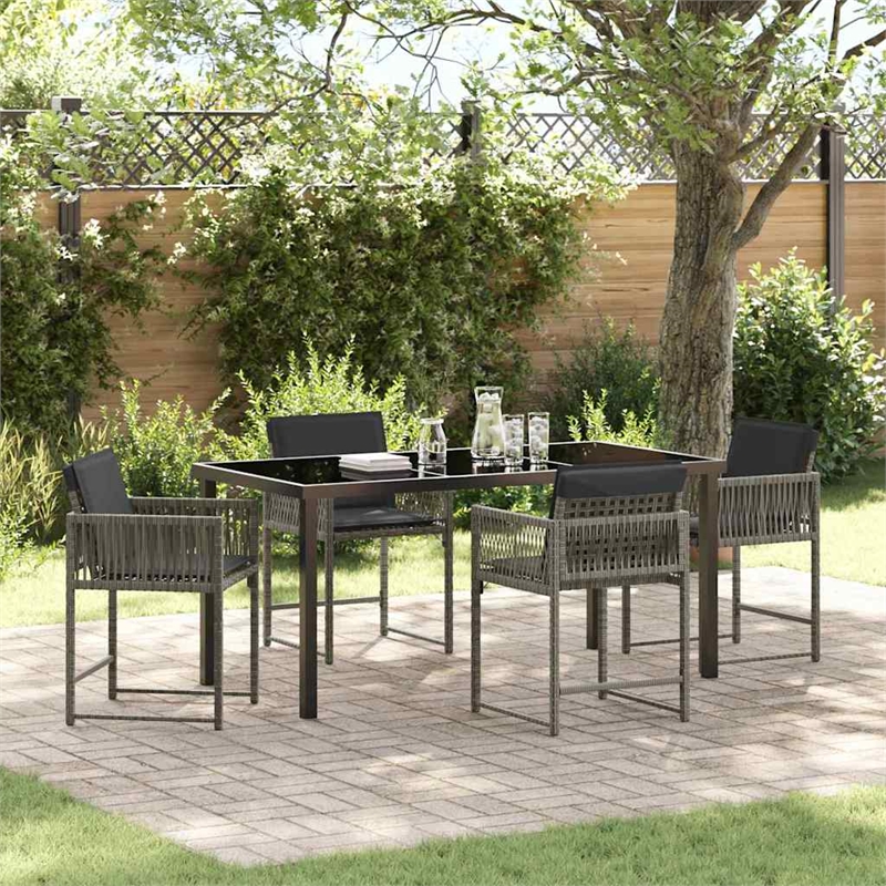 Afuera Living Contemporary 5 Piece Poly Rattan Garden Dining Set in Gray