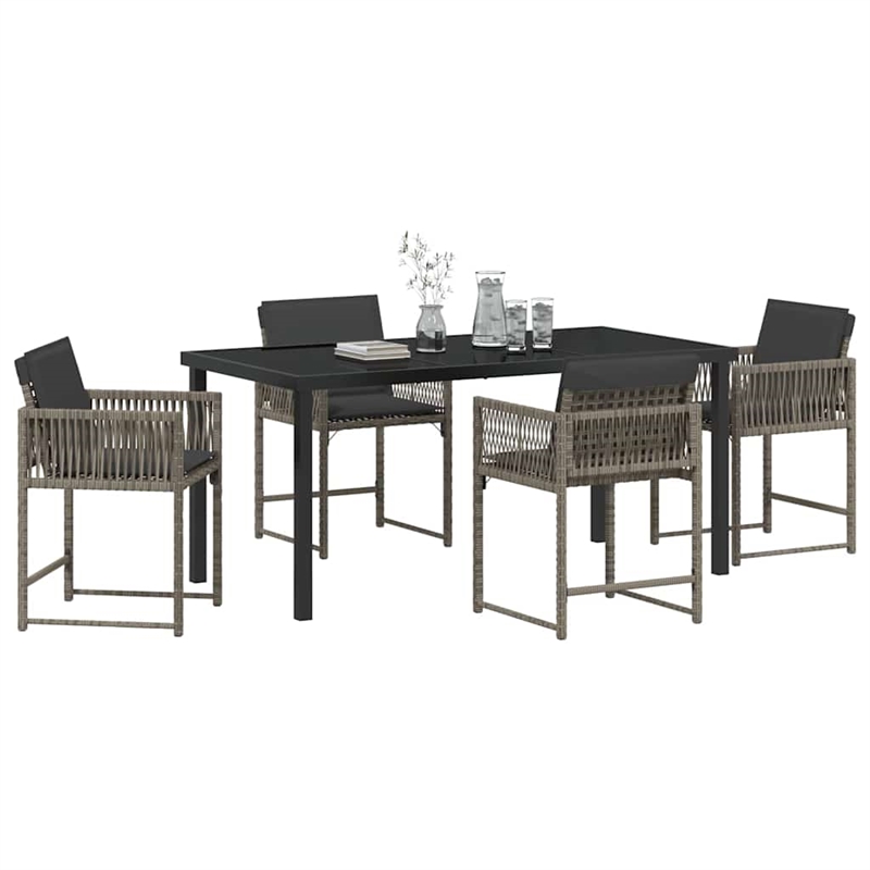 Afuera Living Contemporary 5 Piece Poly Rattan Garden Dining Set in Gray