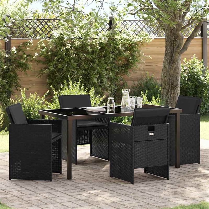 Afuera Living 5 Piece Poly Rattan Garden Dining Set in Black