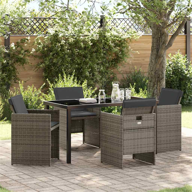 Afuera Living Contemporary 5 Piece Poly Rattan Garden Dining Set in Gray