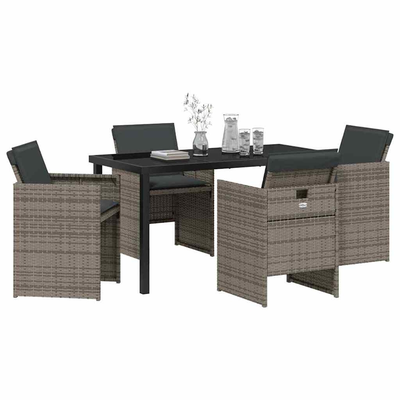 Afuera Living Contemporary 5 Piece Poly Rattan Garden Dining Set in Gray