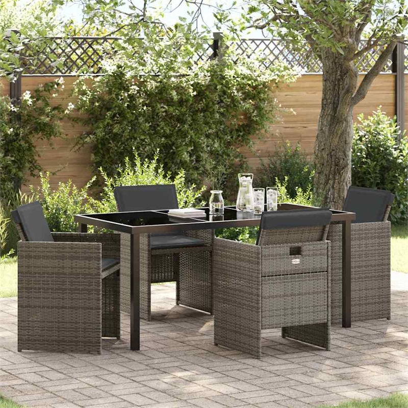 Afuera Living Contemporary 5 Piece Poly Rattan Garden Dining Set in Gray