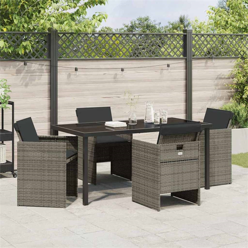 Afuera Living Contemporary 5 Piece Poly Rattan Garden Dining Set in Gray