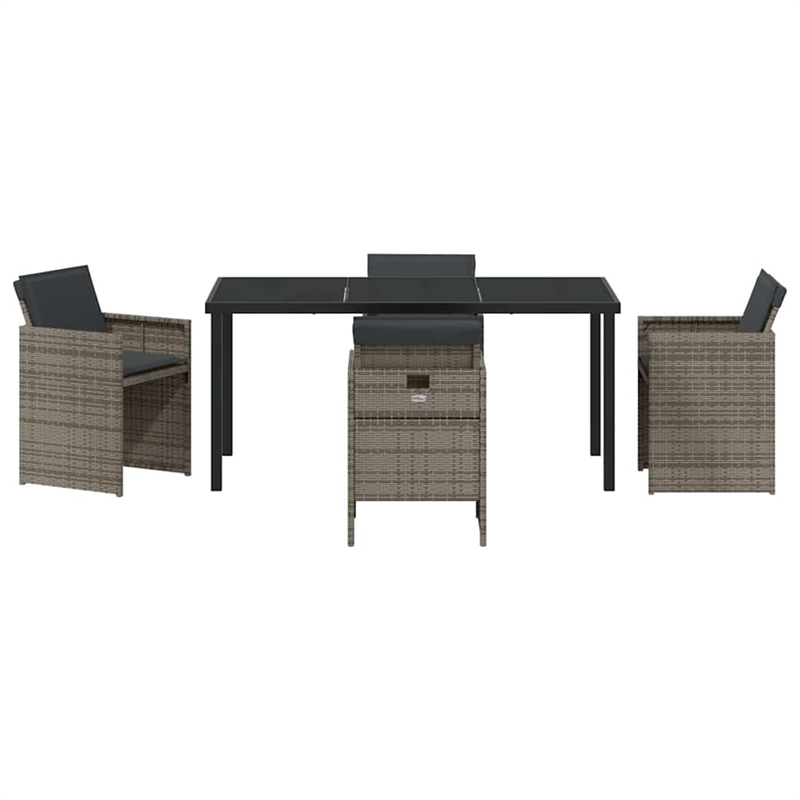 Afuera Living Contemporary 5 Piece Poly Rattan Garden Dining Set in Gray