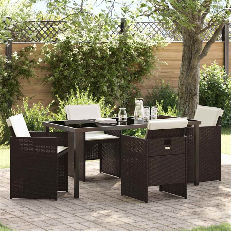Afuera Living 5 Piece Poly Rattan Garden Dining Set in Brown