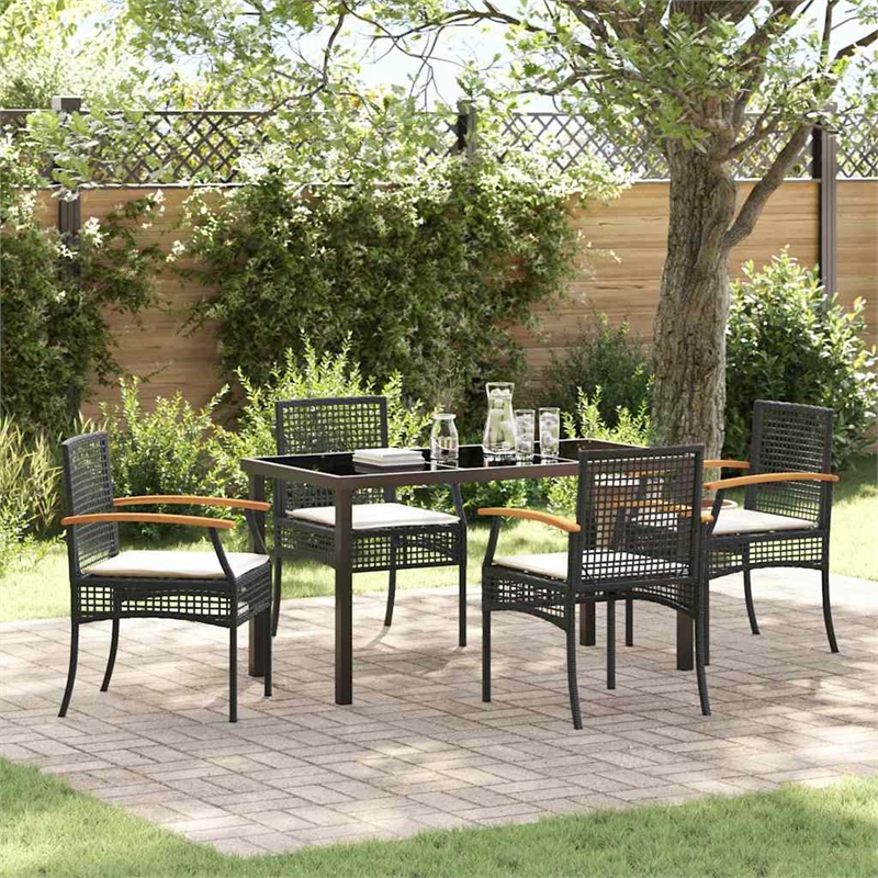 Afuera Living Contemporary 5 Piece Rattan Garden Dining Set in Black