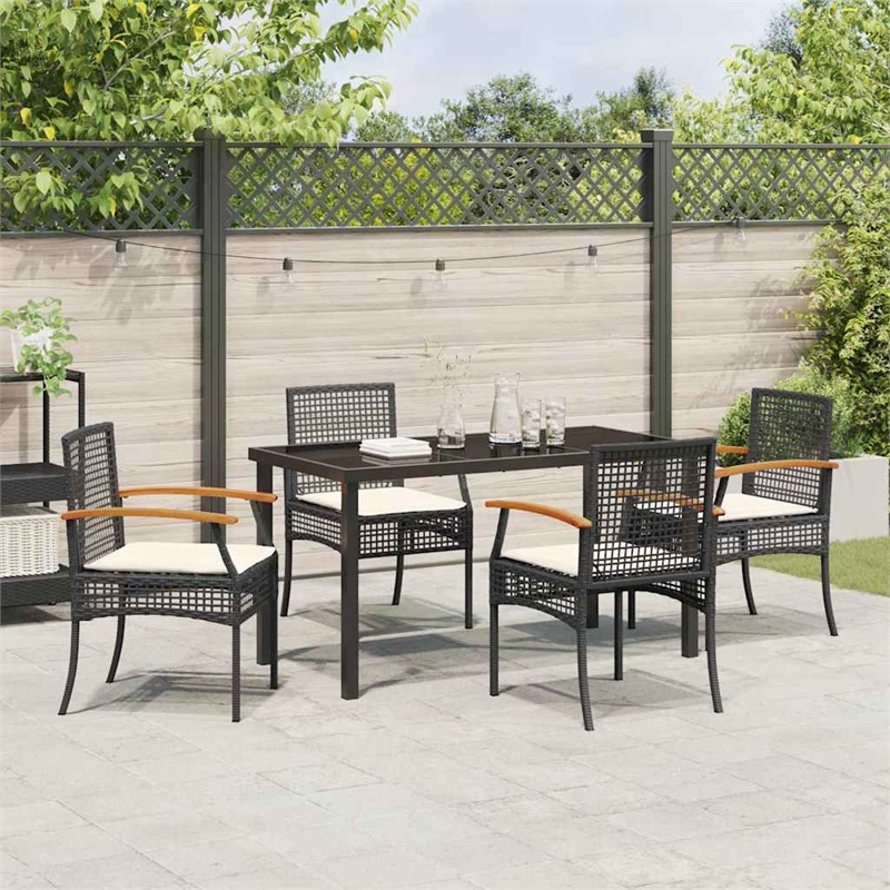 Afuera Living Contemporary 5 Piece Rattan Garden Dining Set in Black