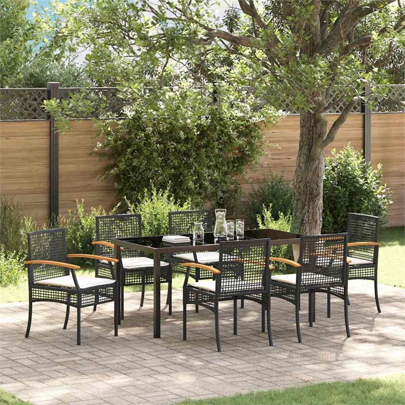 Afuera Living Contemporary 7 Piece Rattan Garden Dining Set in Black