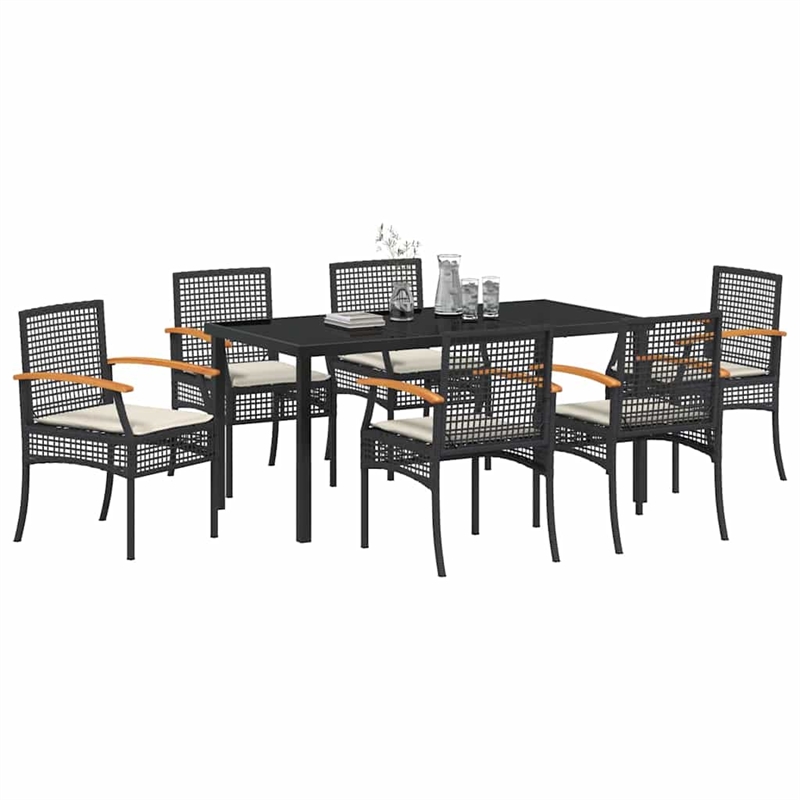 Afuera Living Contemporary 7 Piece Rattan Garden Dining Set in Black