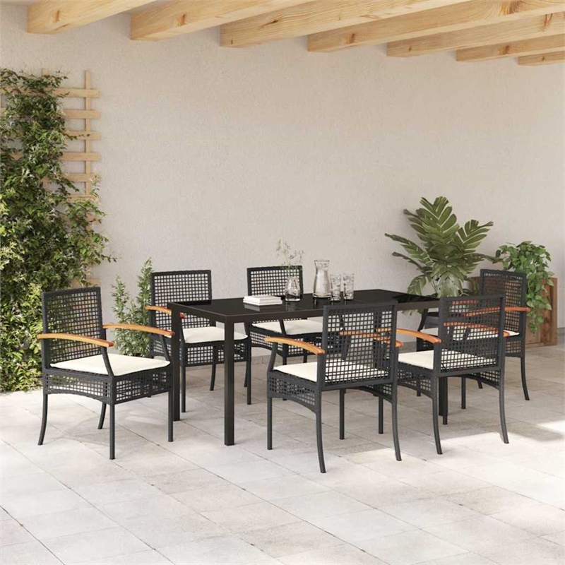 Afuera Living Contemporary 7 Piece Rattan Garden Dining Set in Black