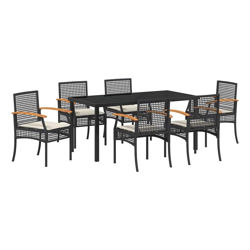 Afuera Living Contemporary 7 Piece Rattan Garden Dining Set in Black