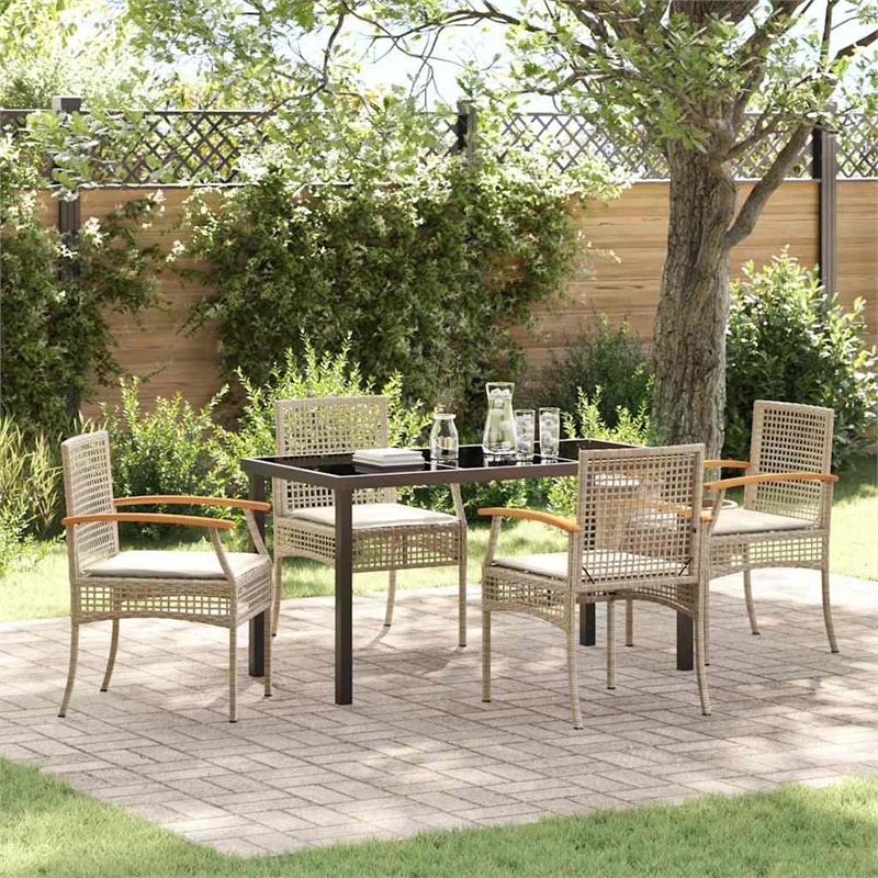 Afuera Living Contemporary 5 Piece Rattan Garden Dining Set in Beige