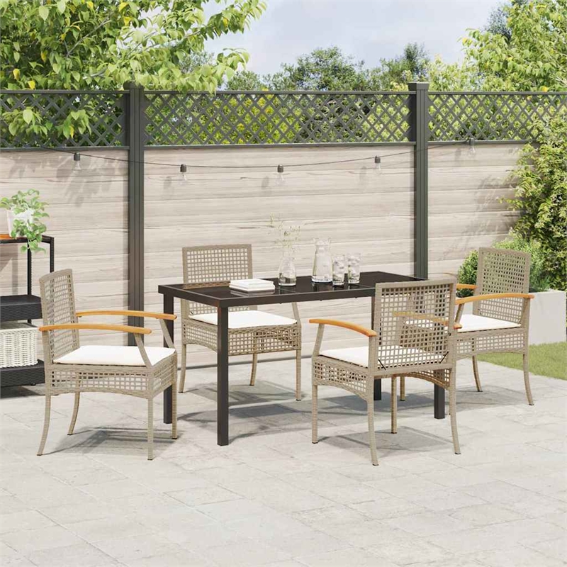 Afuera Living Contemporary 5 Piece Rattan Garden Dining Set in Beige