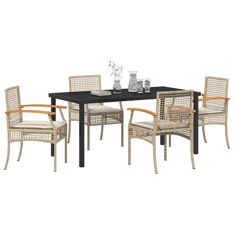 Afuera Living Contemporary 5 Piece Rattan Garden Dining Set in Beige