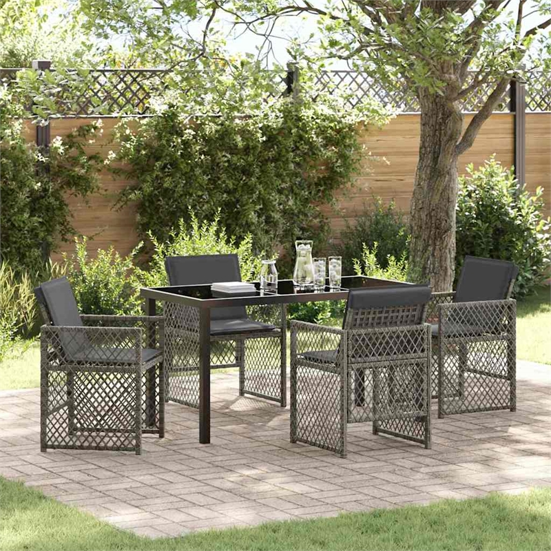 Afuera Living Contemporary 5 Piece Poly Rattan Garden Dining Set in Gray