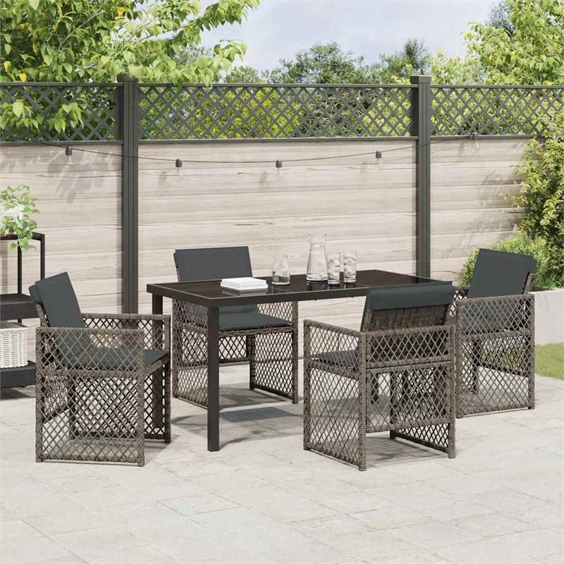 Afuera Living Contemporary 5 Piece Poly Rattan Garden Dining Set in Gray