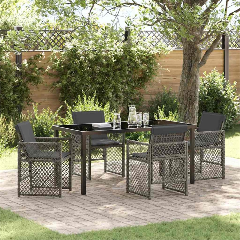 Afuera Living Contemporary 5 Piece Poly Rattan Garden Dining Set in Gray